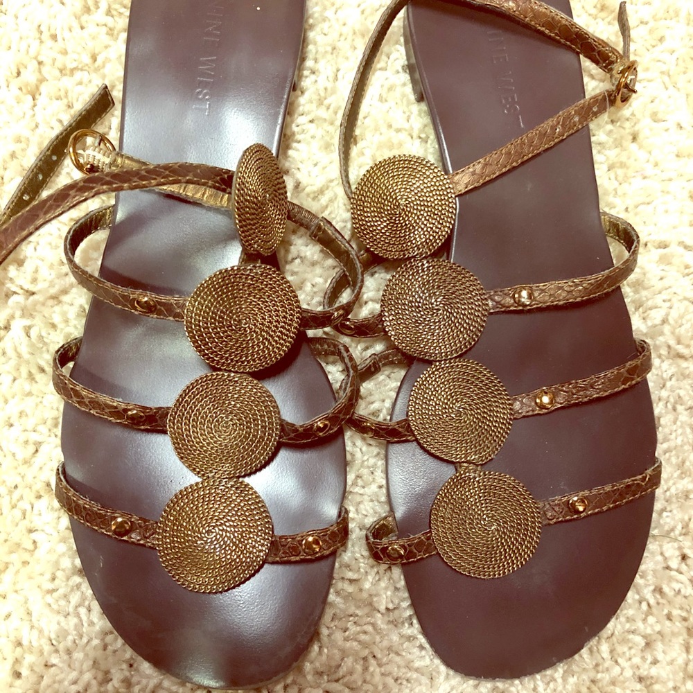 Nine West Bronze Snake Gladiator flat sandal